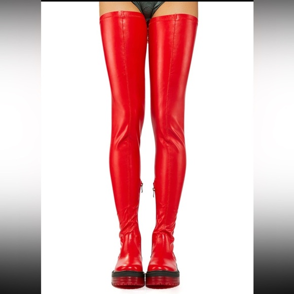 Azalea Wang Shoes - NIB Dolls Kill Azalea Wang Euro Thigh High Boots Surgplatform in Red